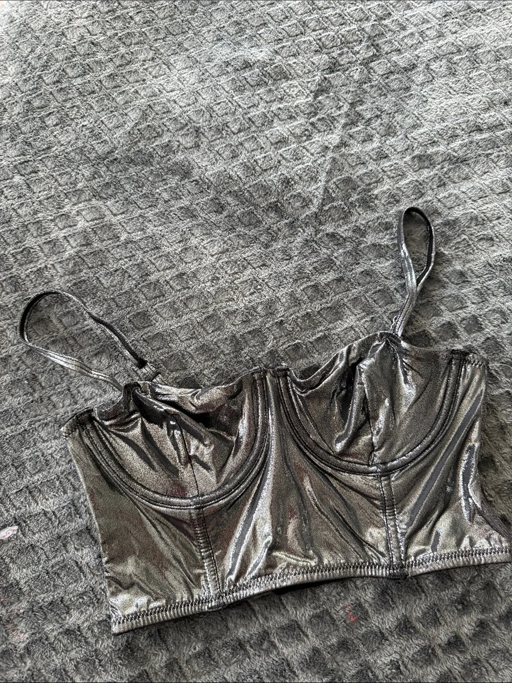 Forever 21 Shiny Silver Bustier Crop Top with Thin Straps